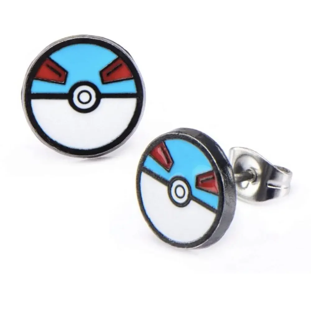 Pokemon Great Ball Stud Stainless Steel Earrings 1 Pair Blue White Ball Licensed